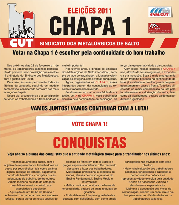 Edição Especial sobre as Eleições no Sindicato dos Metalúrgicos de Salto - Diagramação KR Comunicação Integrada